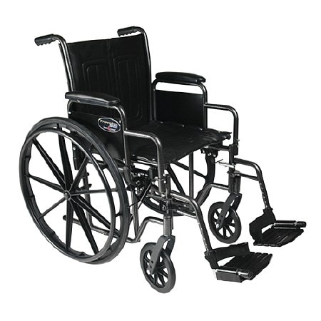  Everest & Jennings Traveler SE Steel Wheelchair Detachable Desk Arm & Swingaway Footrest 18in Seat Black 