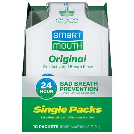 SmartMouth The Original Activated Dual-Solution Breath Rinse Single Packs, 4 fl oz, 10 count