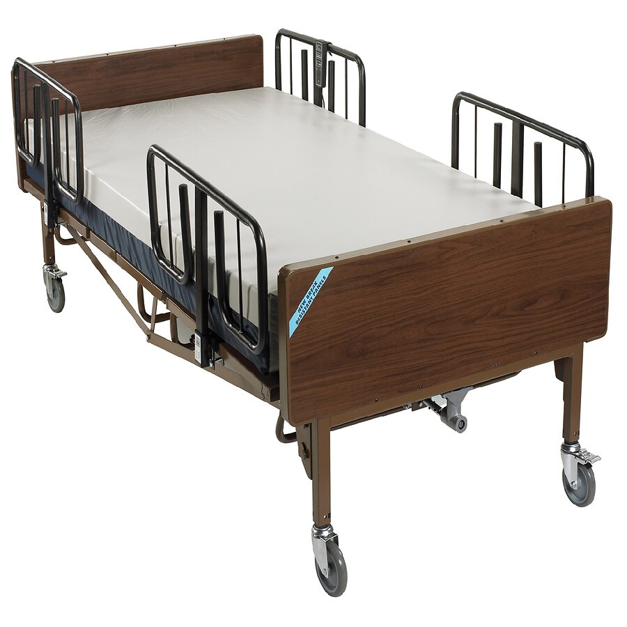  Drive Medical Full Electric Super HD Bariatric Hospital Bed with Mattress and 1 Set of T Rails Brown, Brown 