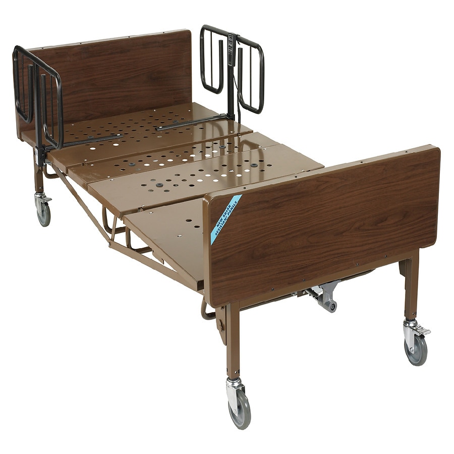 Drive Medical Full Electric Heavy Duty Bariatric Hospital Bed, with 1 Set of T Rails Brown, Brown
