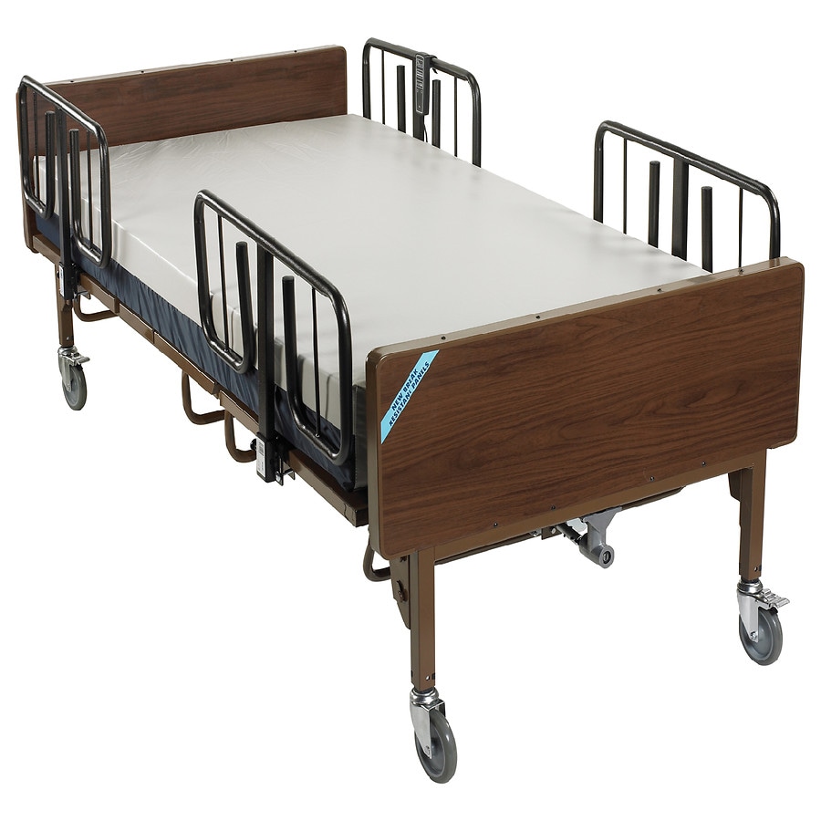 Drive Medical Full Electric Bariatric Hospital Bed with Mattress and 1 Set of T Rails Brown, Brown