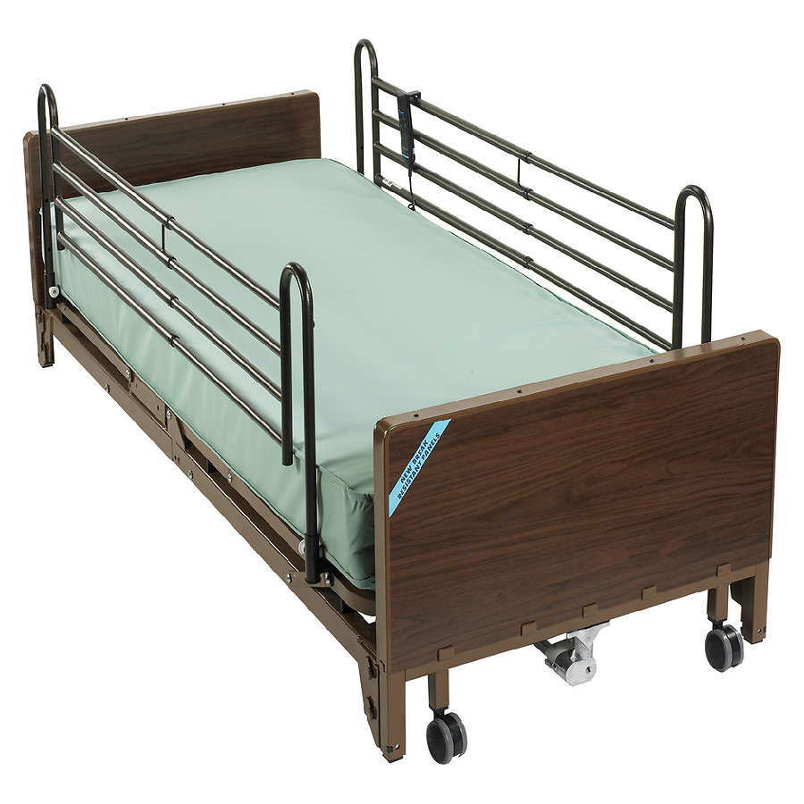 Drive Medical Delta Ultra Light Full Electric Low Hospital Bed w/Full Rails, Spring Mattress Brown