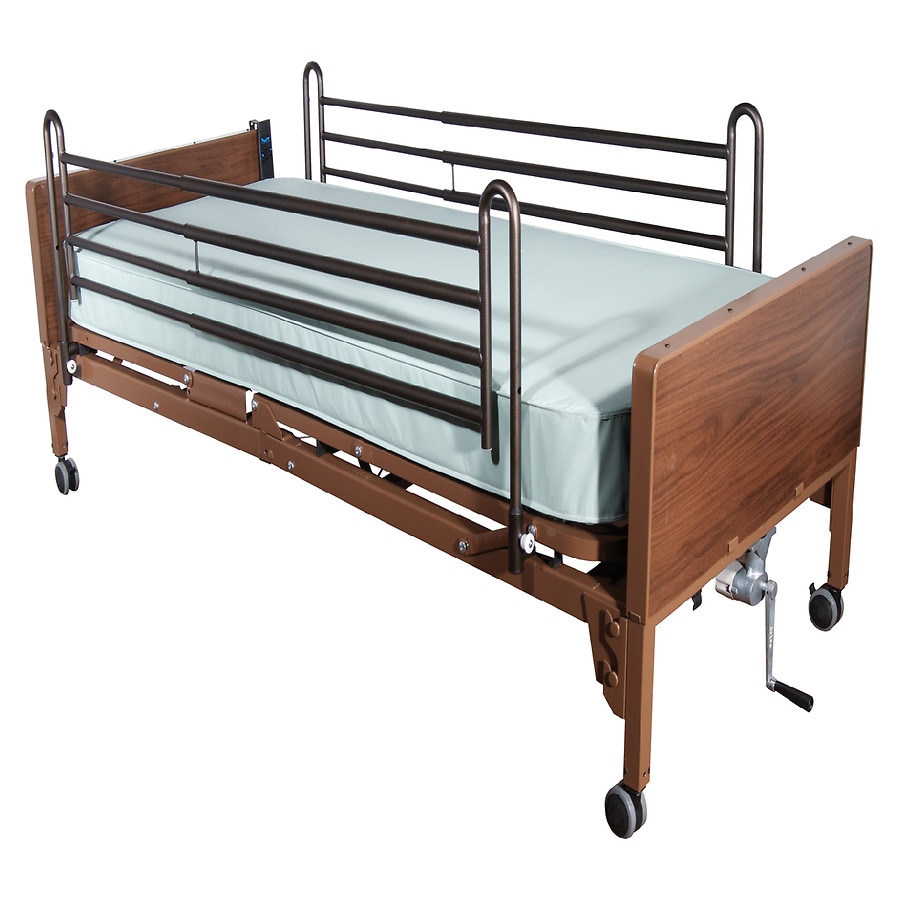 Drive Medical Delta Ultra Light Full Electric Hospital Bed w/Full Rails and Spring Mattress Brown