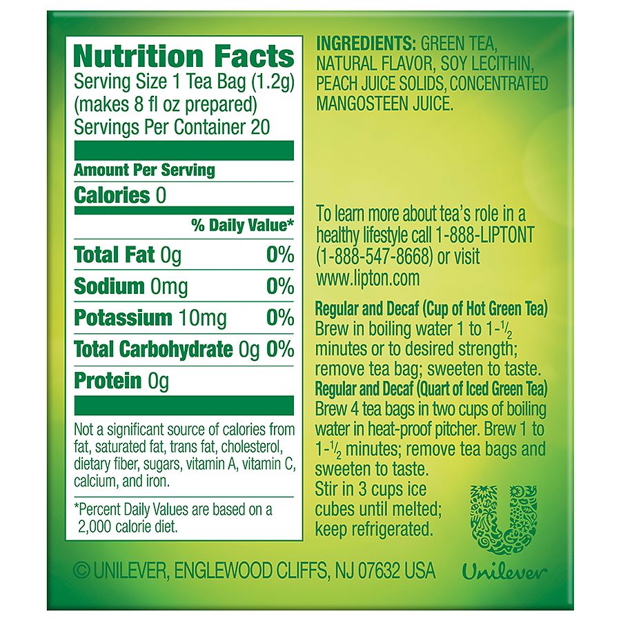 tea nutrition lipton facts iced bags info orange jasmine ct.