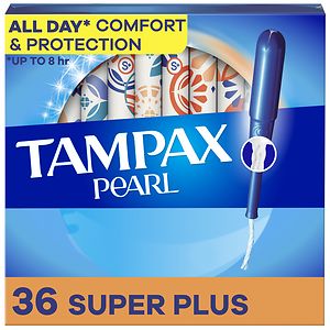 Tampax Pearl Tampons Plastic Applicator Unscented,Super Plus, 36