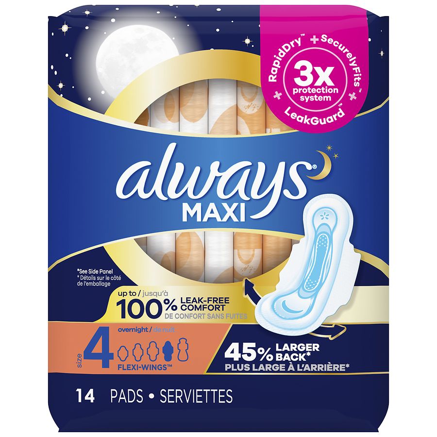  Always Maxi Overnight Pads With Wings Unscented Unscented, Size 4 