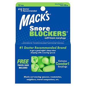 Mack's SnoreBlockers Soft Foam Earplugs, 12 Pairs