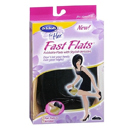 Dr. Scholl's for Her For Her Fast Foldable Flats with Stylish Wristlet Black Women's Sizes 7-8