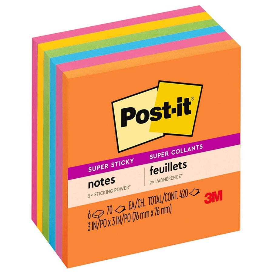  Post-it Super Sticky Notes 654-6SSAU, 3 in x 3 in, Rio de Janeiro Collection 