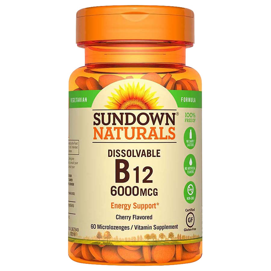 Sundown Naturals Vitamin B12 6,000 mcg Dietary Supplement Tablets ...