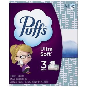Puffs Ultra Soft & Strong Facial Tissues 3 boxes (124 count each)