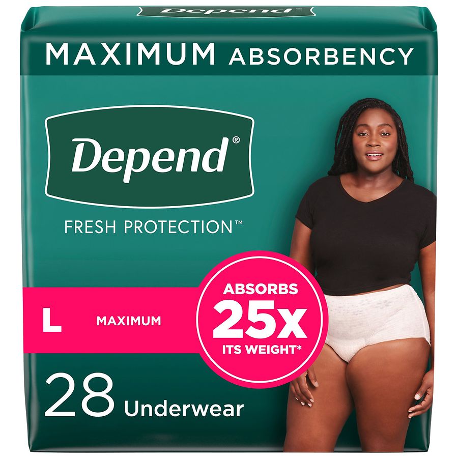 Depend FIT-FLEX Adult Incontinence Disposable Underwear for Women, Maximum Absorbency L, Blush Blush