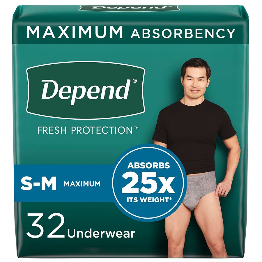 Depend Fit-Flex Adult Incontinence Underwear for Men, Maximum Absorbency S/M Grey