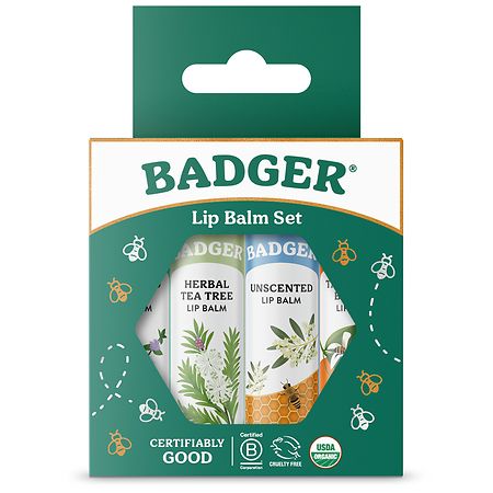 Badger Classic Lip Balm Sticks Tangerine, Lavender Orange, Vanilla, Grapefruit