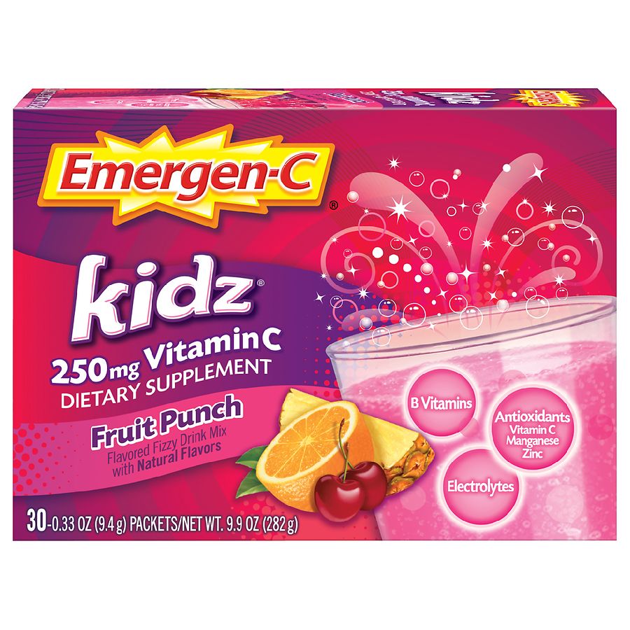 Emergen C Kidz Vitamin C 250 Mg Drink Mix With B Vitamins And Electrolytes Fruit Punch Walgreens