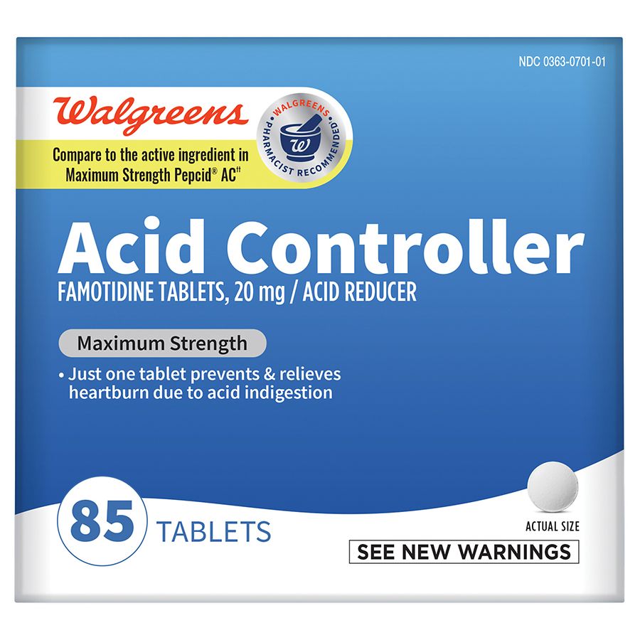 Walgreens Acid Controller and Acid Reducer Tablets Maximum Strength.