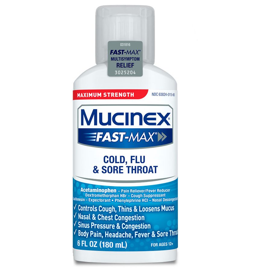  Mucinex Maximum Strength Fast-Max Cold, Flu & Sore Throat Liquid 