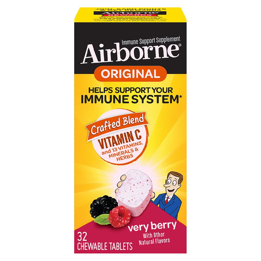  Airborne Vitamin C Immune Support Chewable Tablets 1000mg Very Berry 