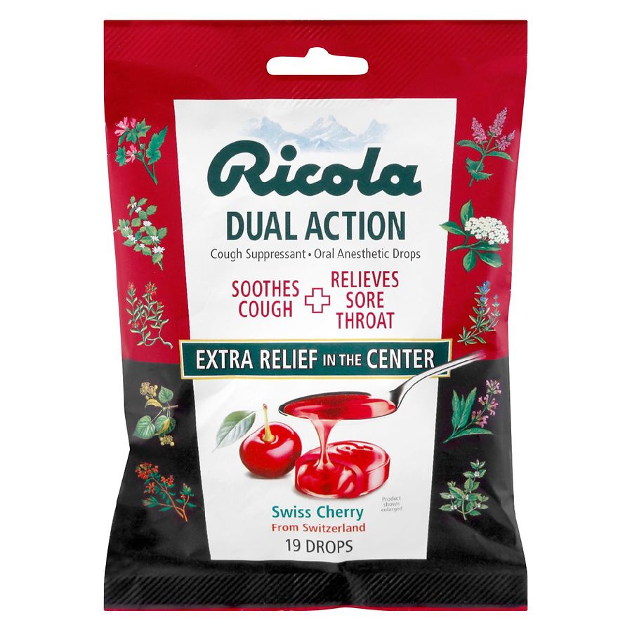 Action drop. Cough Drop. Ricola logo.