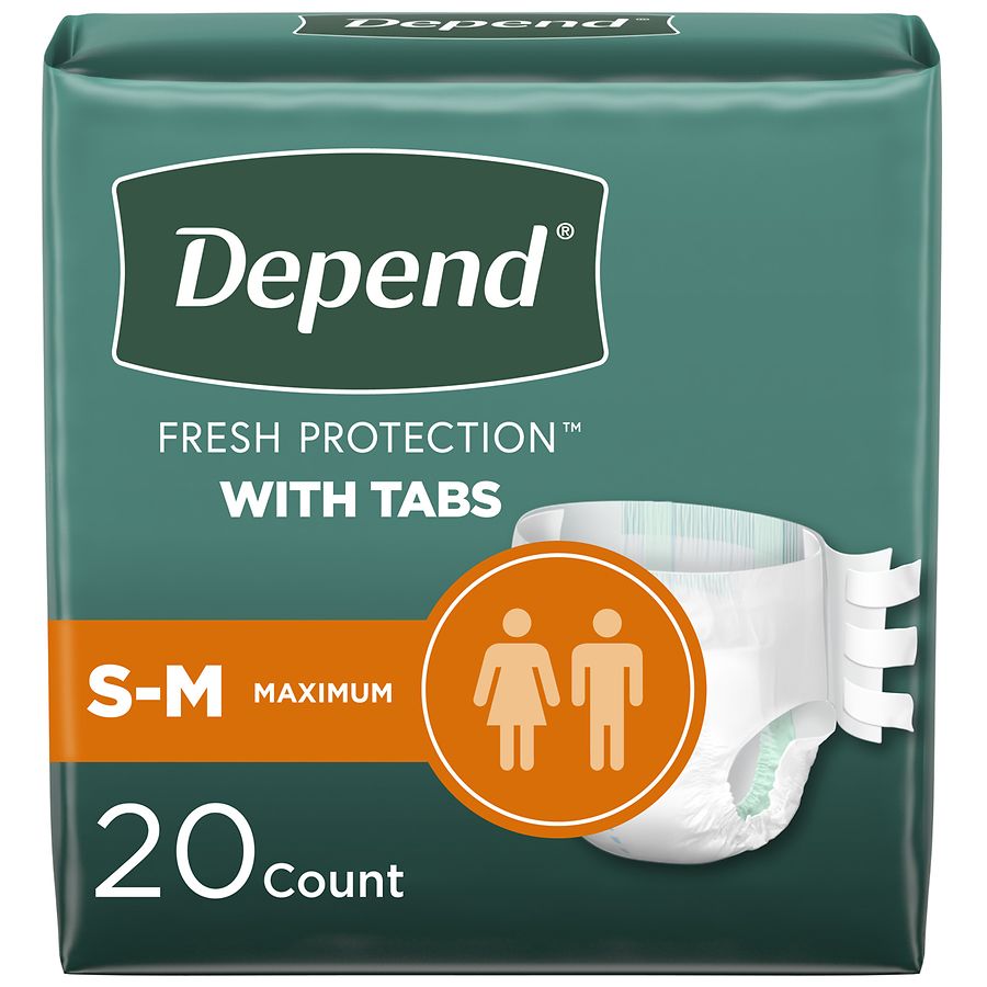 Depend Incontinence Protection with Tabs, Unisex, Small/Medium, Maximum Absorbency Small/Medium