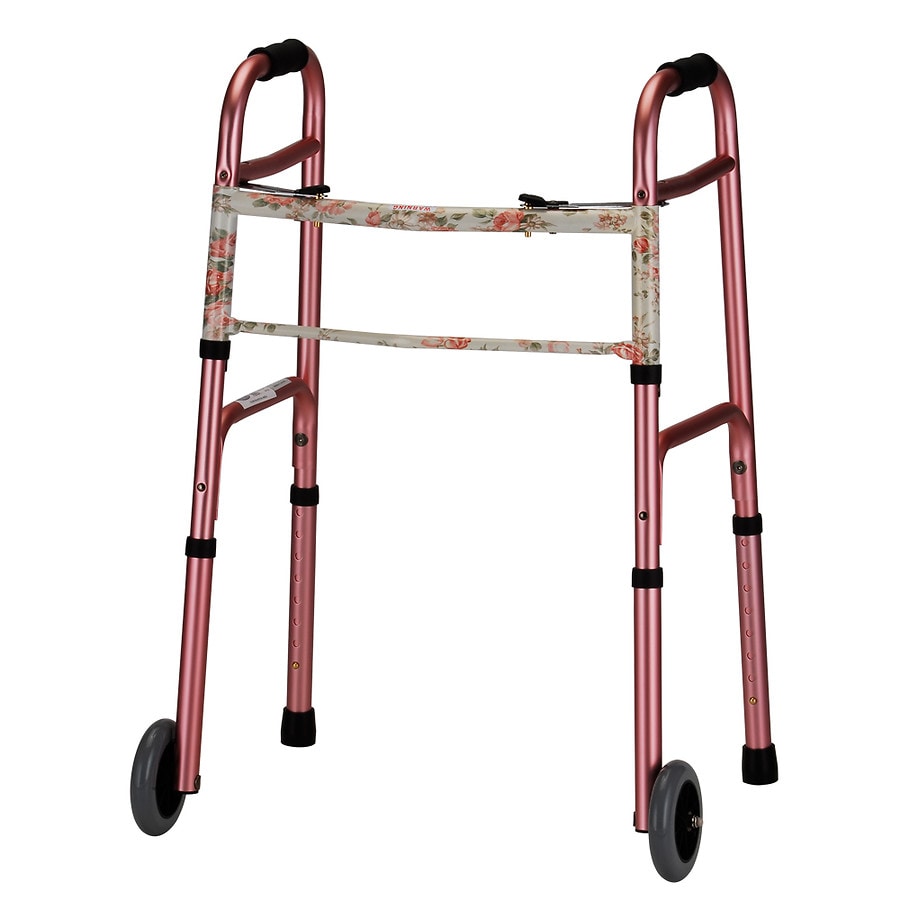  Nova Adult Folding Walker Pink with Floral Print 