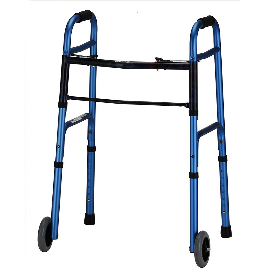  Nova Adult Folding Walker with 5 Inch Wheels Blue 