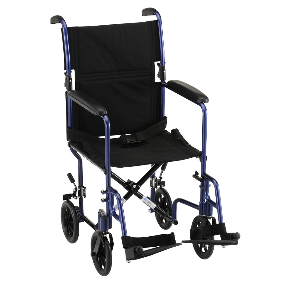  Nova Transport Chair with Fixed Arms 19 inch Blue 