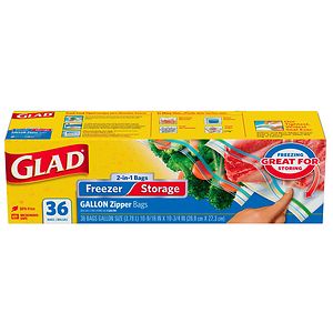 Glad 2-In-1 Zipper Clear Bags Gallon