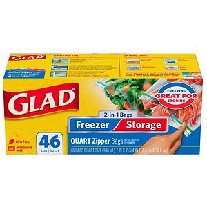 Glad 2-In-1 Zipper Clear Bags Quart