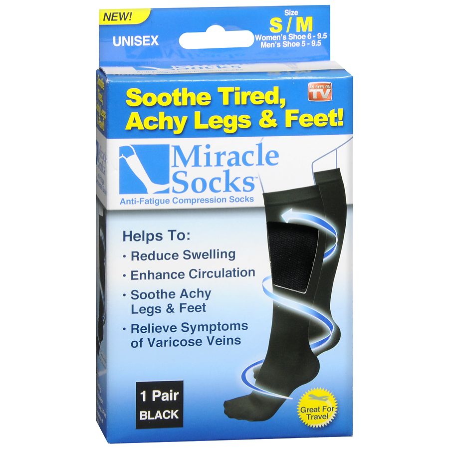 Miracle Socks AntiFatigue Compression Socks, Unisex Black, Black