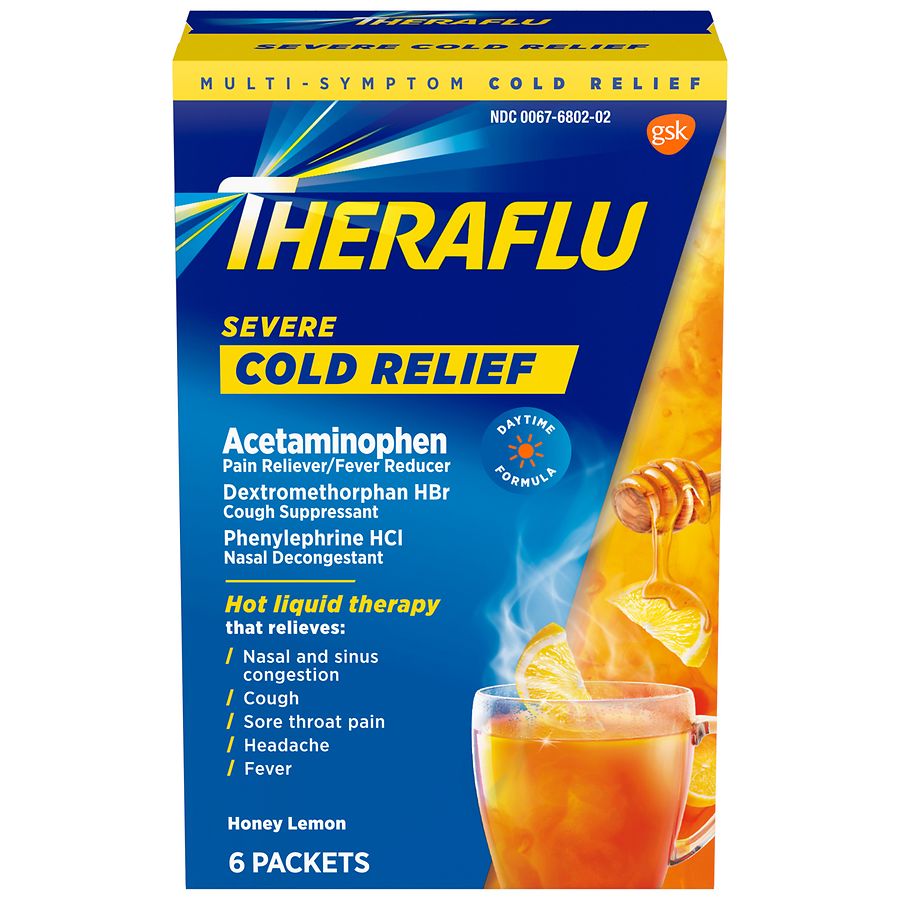 TheraFlu Multi-Symptom Severe Cold Packets Green Tea & Honey Lemon ...