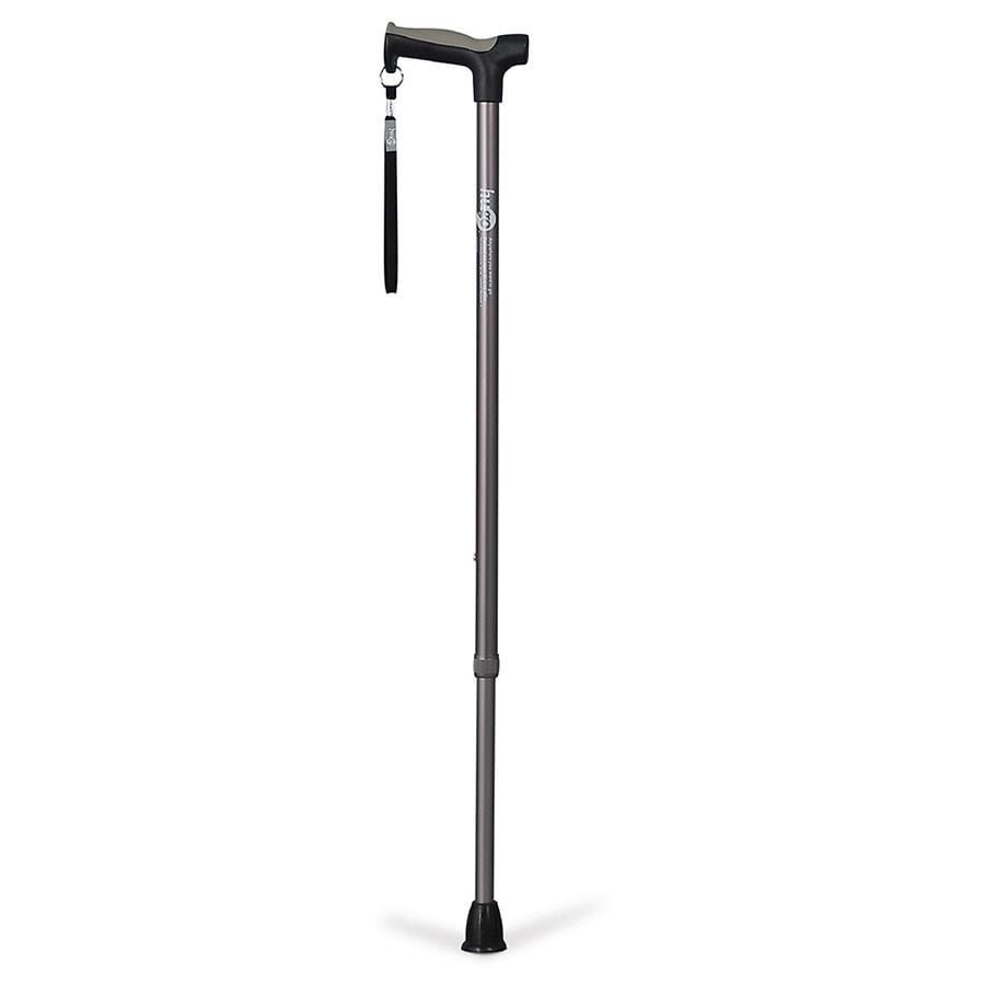 Hugo Adjustable Derby Handle Cane with Reflective Strap Smoke