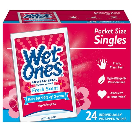 Wet Ones Antibacterial Hands & Face Wipes, Singles Fresh