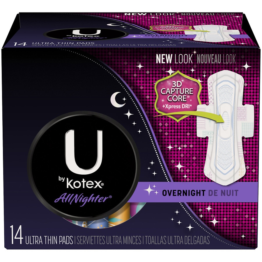  U by Kotex Cleanwear Ultra Thin Pads Flexible Shape Overnight 