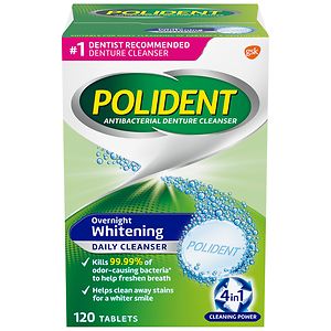 Polident Overnight Whitening, Antibacterial Denture Cleanser Triple Mint Freshness