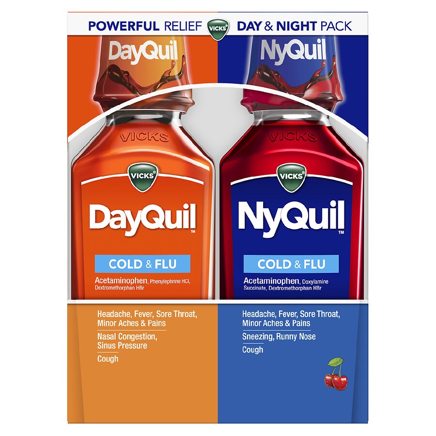 Vicks Dayquil Nyquil Cold & Flu Relief Combo Pack, Liquid Cherry
