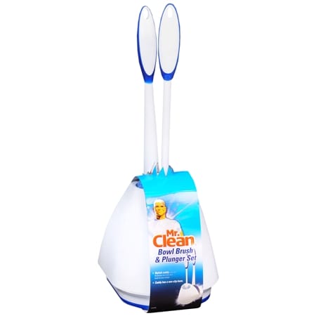 Mr. Clean Turbo Toilet Plunger and Bowl Brush Combo Set with Caddy  White/Blue