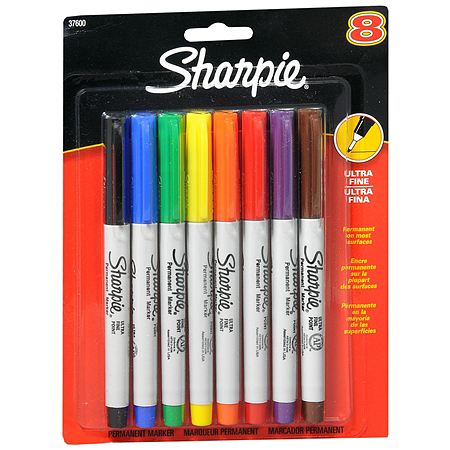 8 x BRANDED PERMANENT MARKER PENS~ASSORTED COLOURS~FINE POINT TIP Sharpie Mixed 