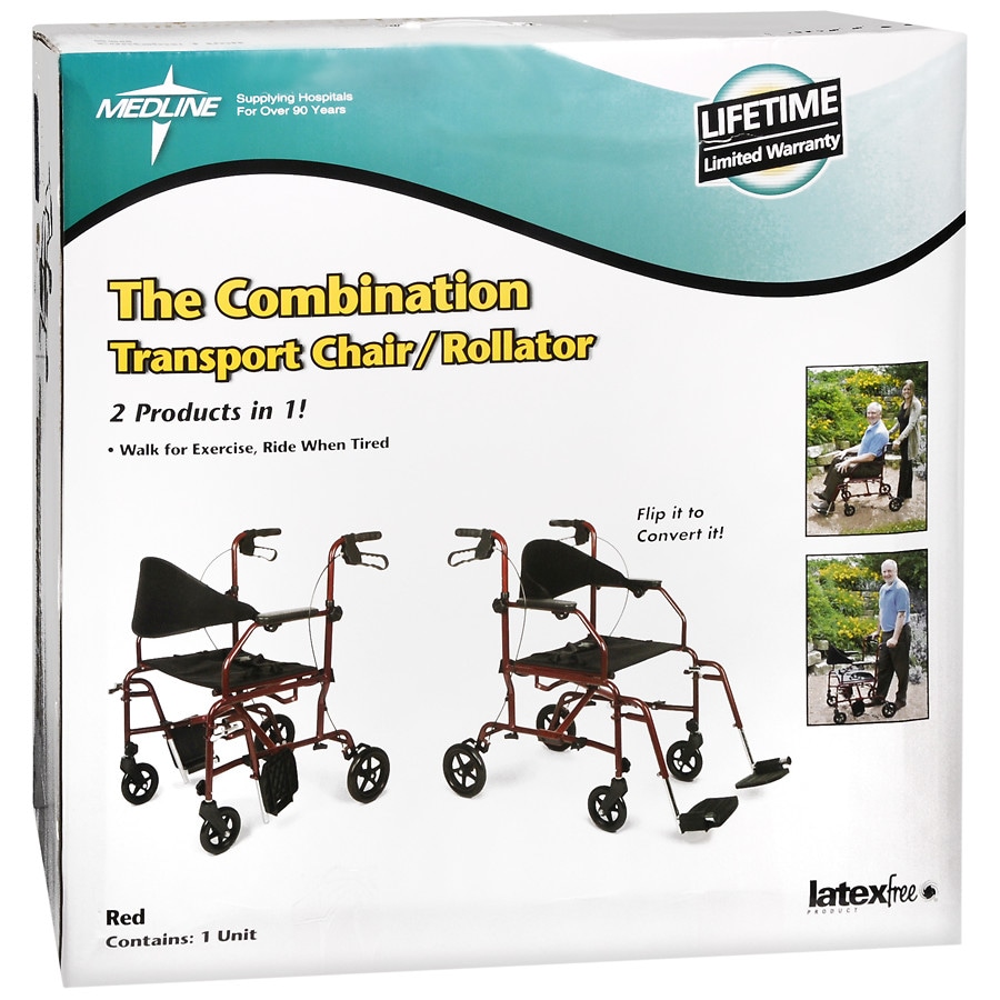 Medline The Combination Transport Chair Rollator Red Walgreens