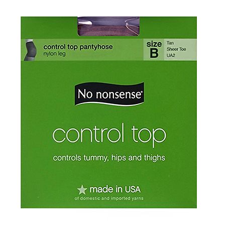 No Nonsense Control Top Sheer Toe Pantyhose Tan, Tan