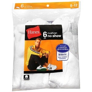 Hanes Men's No Show Cushion Socks Shoe Size 6-12 White
