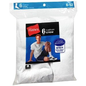 Hanes Men's Crew Cushion Socks 6-12 White