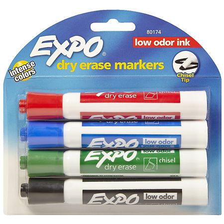 4 Colored Markers 80174 Premium Expo Low Odor Chisel Tip Dry Erase Markers