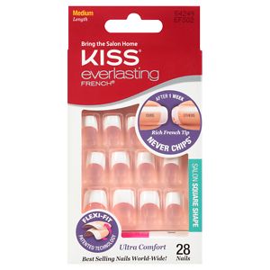 Kiss Everlasting French Nails Kit, Medium Length Square White Tip