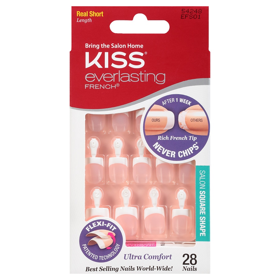  Kiss Everlasting French Glue-On Nails, White 