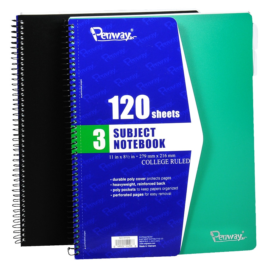  Penway 3 Subject Spiral Notebook College Ruled 