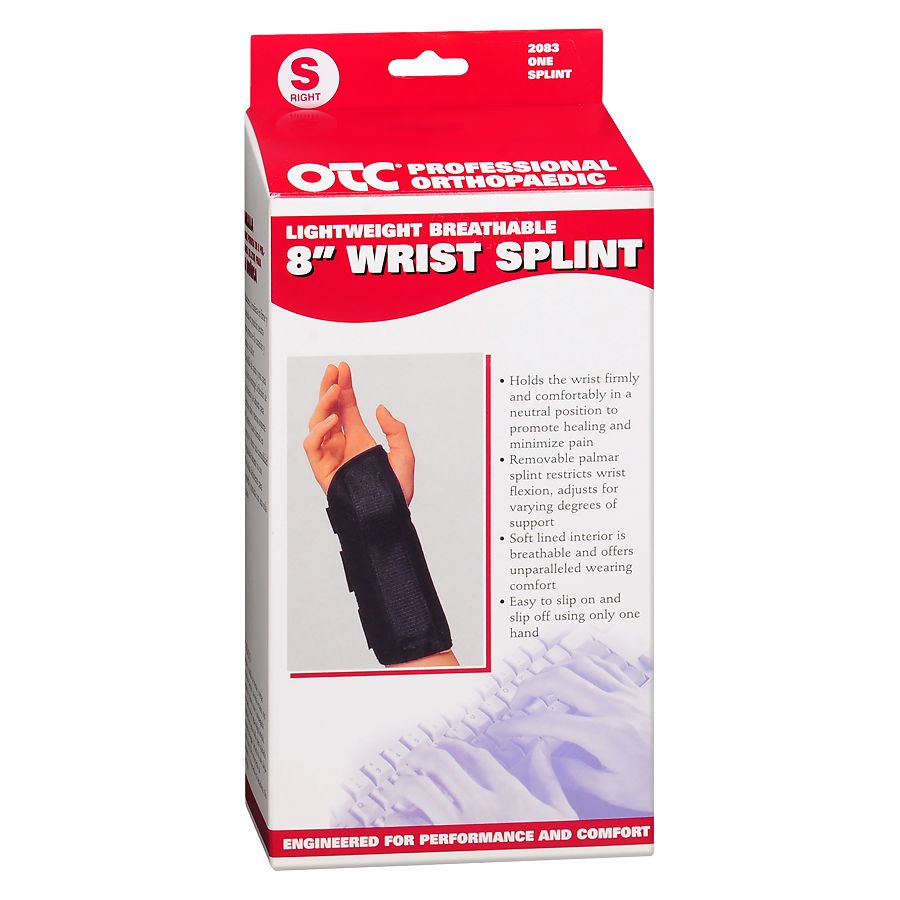 OTC Professional Orthopaedic Lightweight Breathable 8 in. Wrist Splint, Right Black, Black