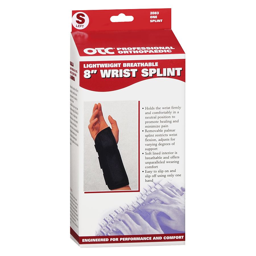 OTC Professional Orthopaedic Lightweight Breathable 8 in. Wrist Splint, Left Black, Black