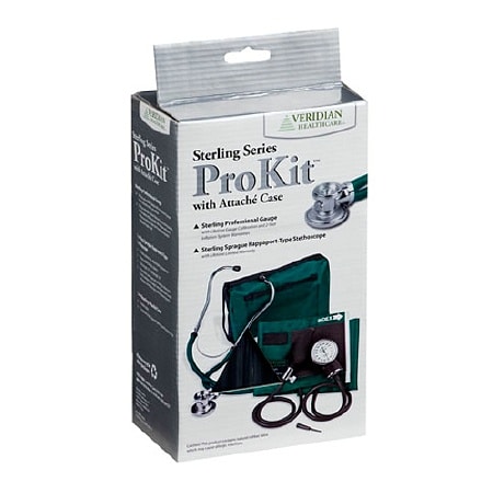  Veridian Healthcare Sterling ProKit Adjustable Aneroid Sphygmomanometer with Sprague Stethoscope Hunter Green 