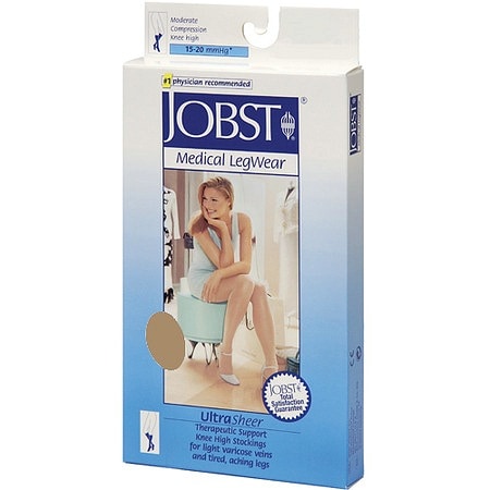 Jobst Women's UltraSheer Knee High Hosiery (Moderate) 15-20 mm Silky Beige, Silky Beige